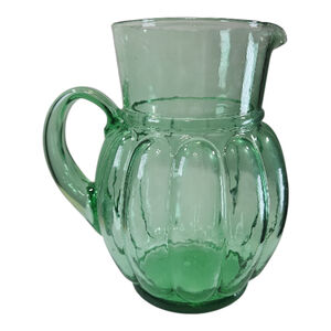 Vintage Green Depression Glass Pitcher Paneled Retro Water Juice 8 Inch
